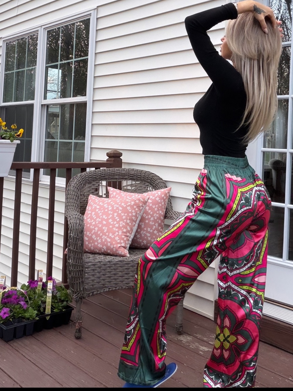 Women's high -Waist Floral kaleidoscope Print Palazzo Pants - small fashion nova